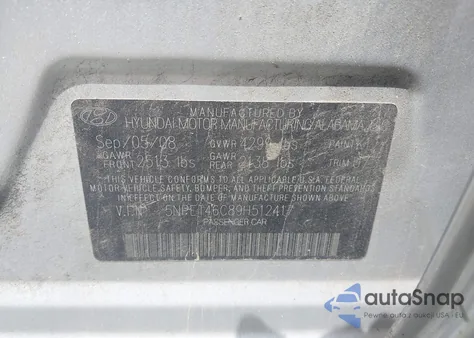 2009 Hyundai Sonata Gls из США, поврежденный, VIN 5NPET46C89H512417